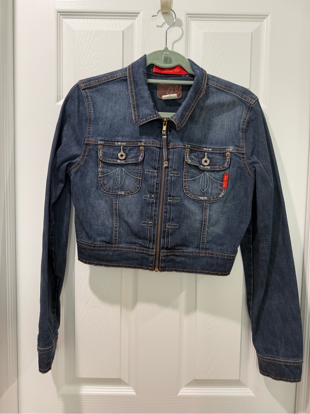 Level 99 crop Denim Zip-Front Jacket - Dark Blue